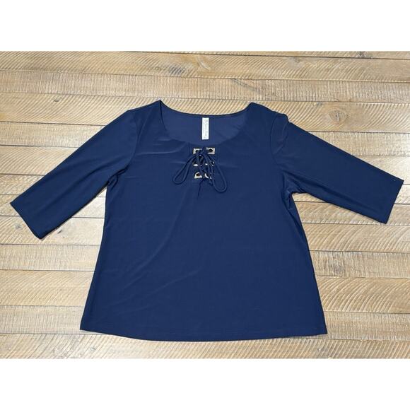Per Seption Petite PL Navy Top Tie Front - Petite Size L - Picture 2 of 7
